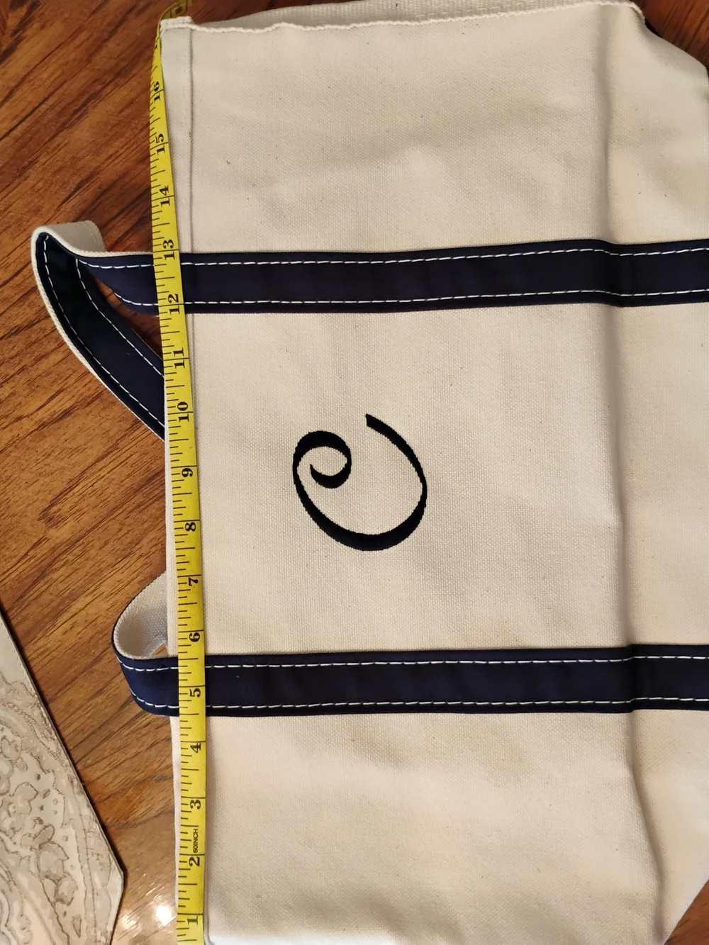 L.L. Bean Navy & Cream Boat and Tote Canvas Bag - Monogrammed C